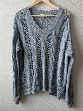 Listicle Light‎ Blue V-Neck Cable Knit Oversized Sweater